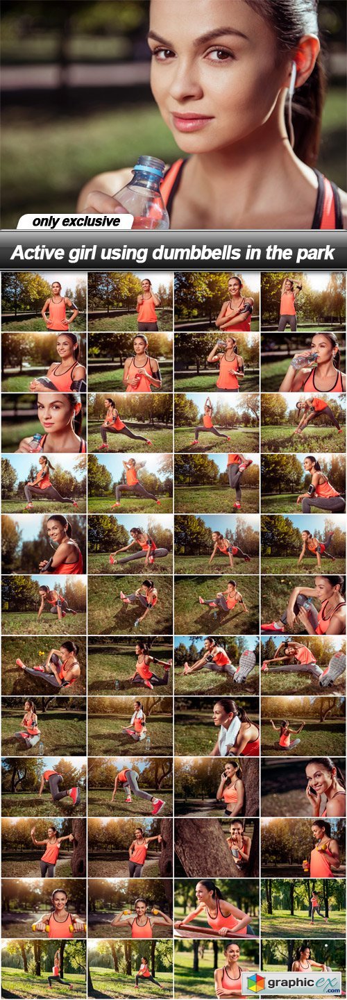 Active girl using dumbbells in the park - 48 UHQ JPEG