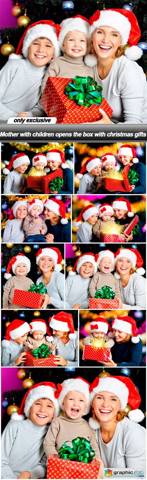 Mother with children opens the box with christmas gifts - 10 UHQ JPEG