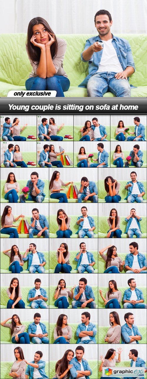 Young couple is sitting on sofa at home - 26 UHQ JPEG