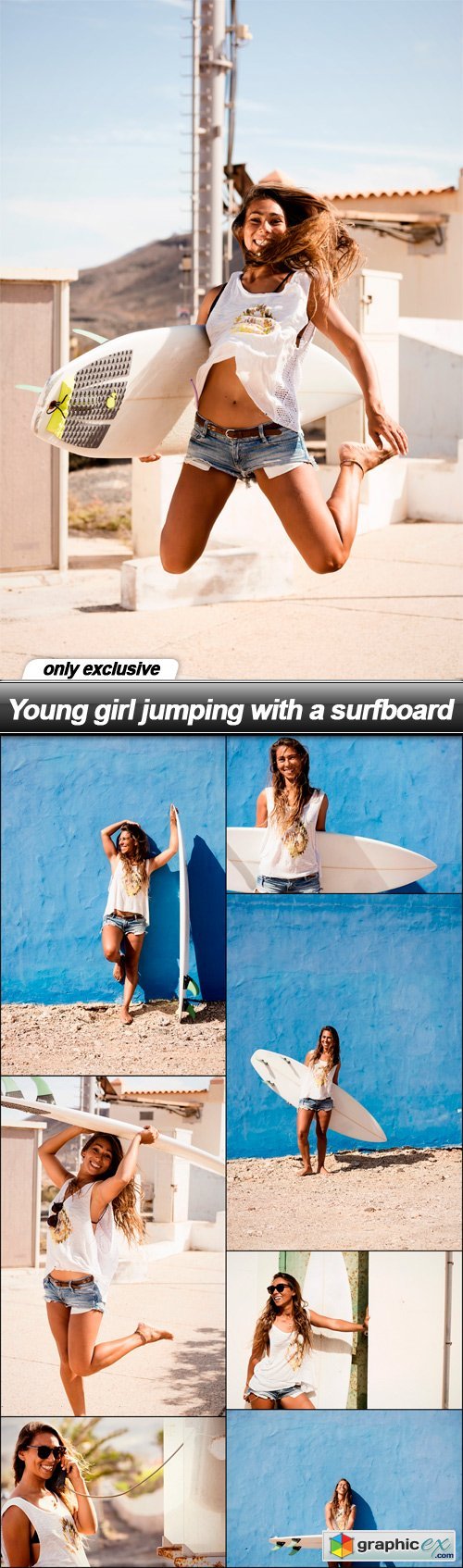 Young girl jumping with a surfboard - 8 UHQ JPEG