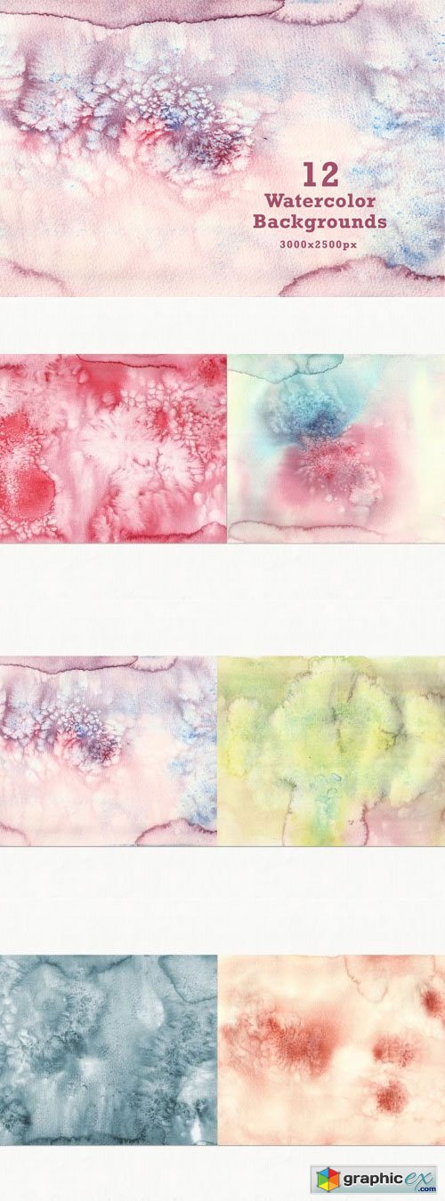 Set Of 12 Watercolor Backgrounds
