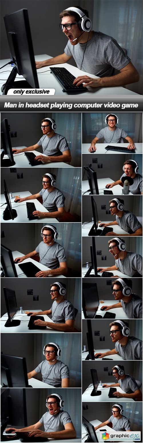 Man in headset playing computer video game - 15 UHQ JPEG