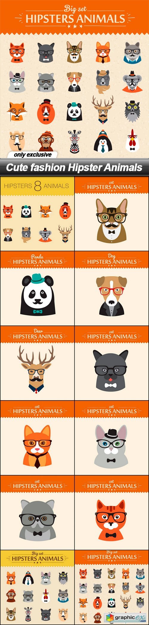 Cute fashion Hipster Animals - 12 EPS