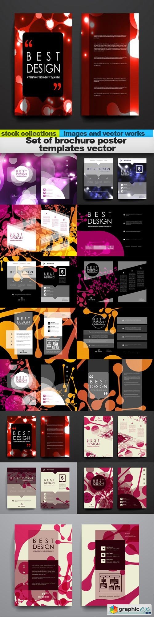 Set of brochure poster templates vector, 15 x EPS