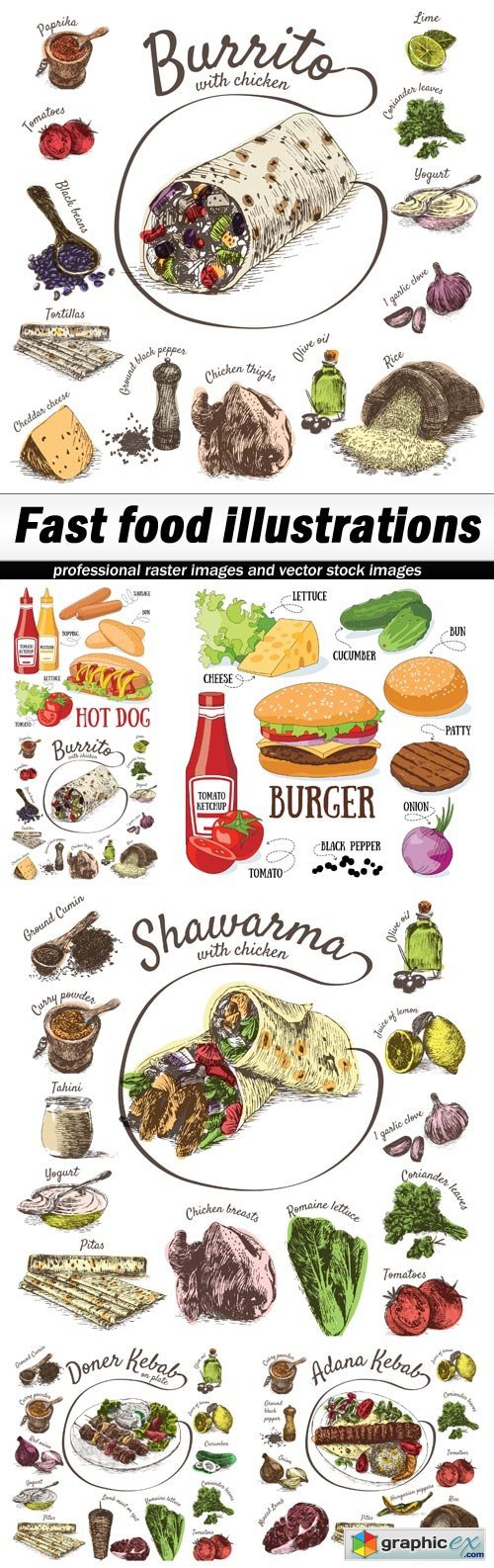 Fast food illustrations - 6 EPS