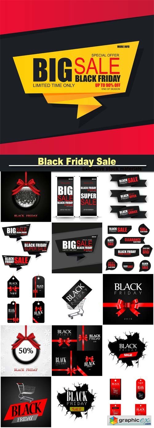 Black Friday sale, vector backgrounds and stickers