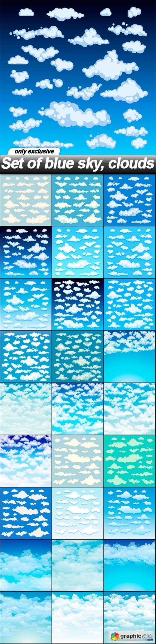 Set of blue sky, clouds - 27 EPS