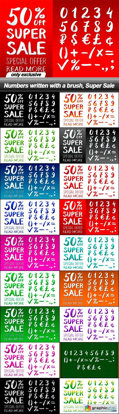 Numbers written with a brush, Super Sale - 18 EPS