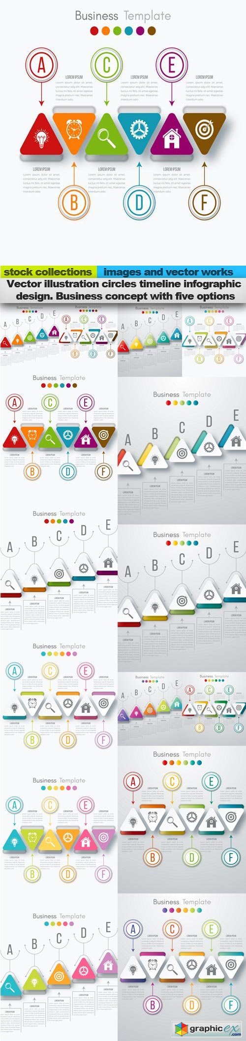 illustration circles timeline infographic design. Business concept with five options, 15 x EPS