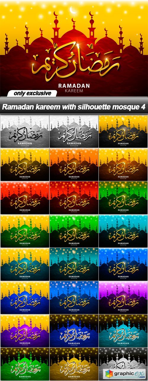 Ramadan kareem with silhouette mosque 4 - 25 EPS