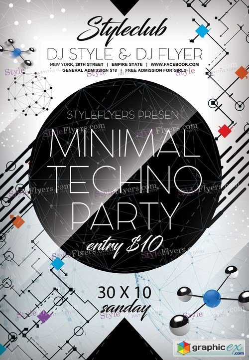 Minimal Techno Party PSD Flyer Template + Facebook Cover