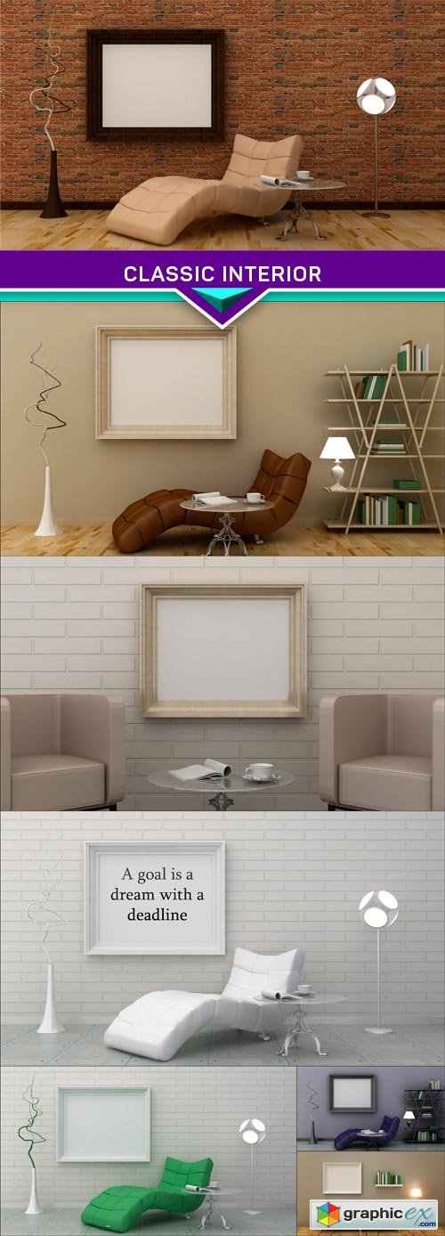 Classic interior, background on the brick wall 3d render 7X JPEG