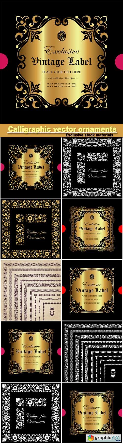 Calligraphic vector ornaments, borders and frames