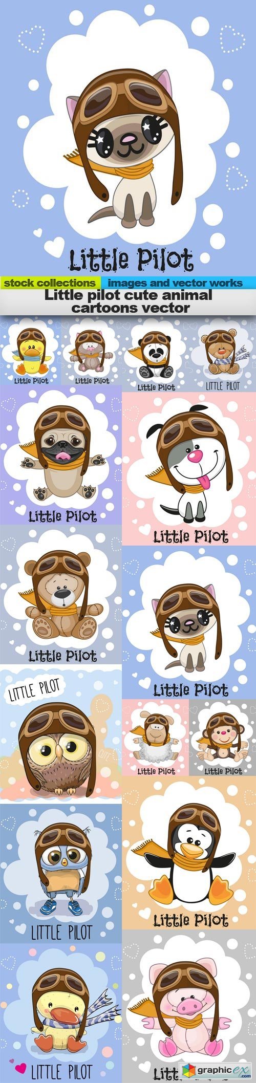 Little pilot cute animal cartoons vector, 15 x EPS