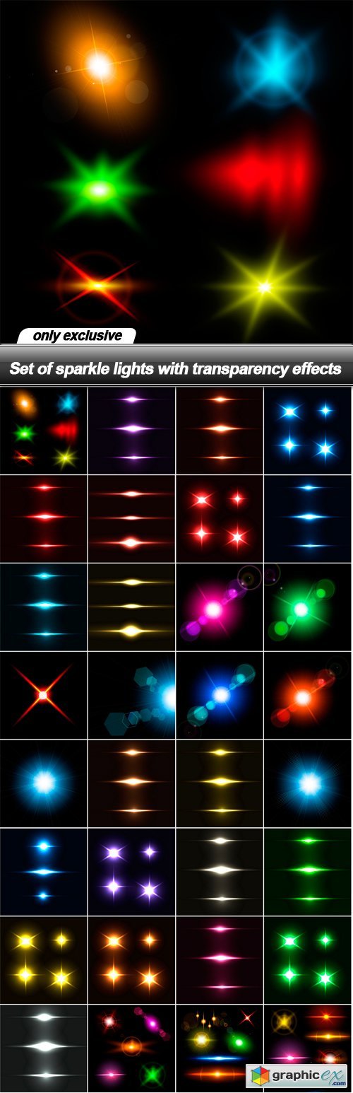 Set of sparkle lights with transparency effects - 32 EPS