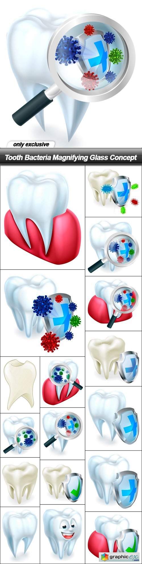 Tooth Bacteria Magnifying Glass Concept - 17 EPS