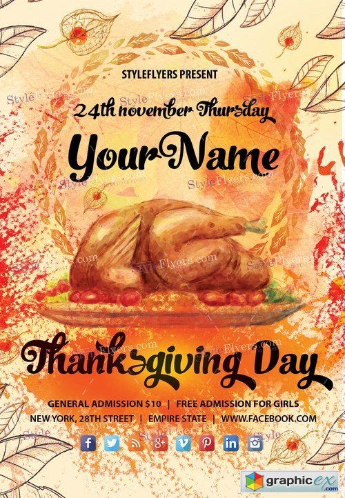 Thanksgiving Day PSD Flyer Template + Facebook Cover