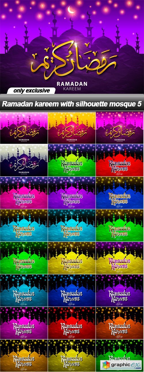 Ramadan kareem with silhouette mosque 5 - 25 EPS