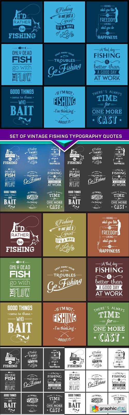 Set of vintage fishing typography quotes 6X EPS
