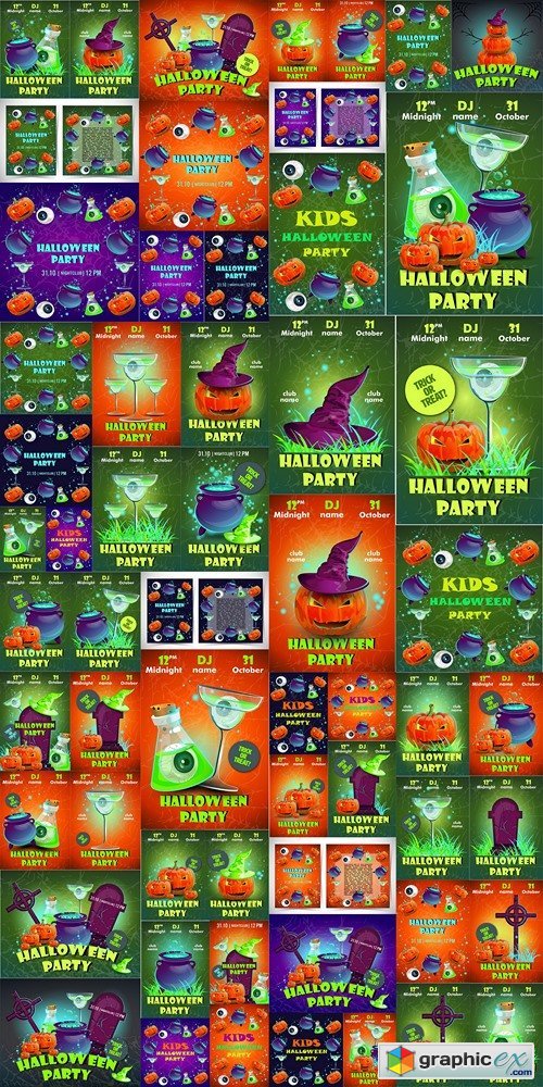 Halloween party poster.Halloween flyer,Vector illustration.trick or treat