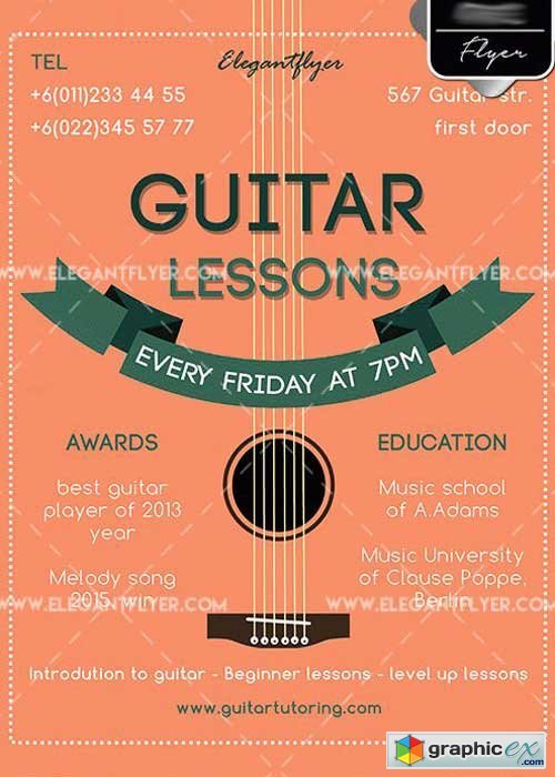 Guitar Lessons V1 PSD Template + Facebook cover