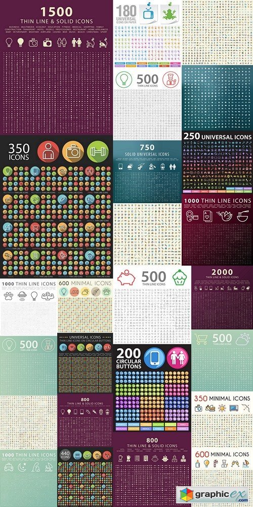 Set of 20000 Minimal and Solid Icons. Vector Isolated Elements