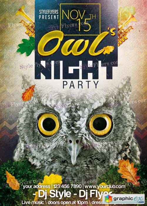 Owls Night Party PSD V8 Flyer Template