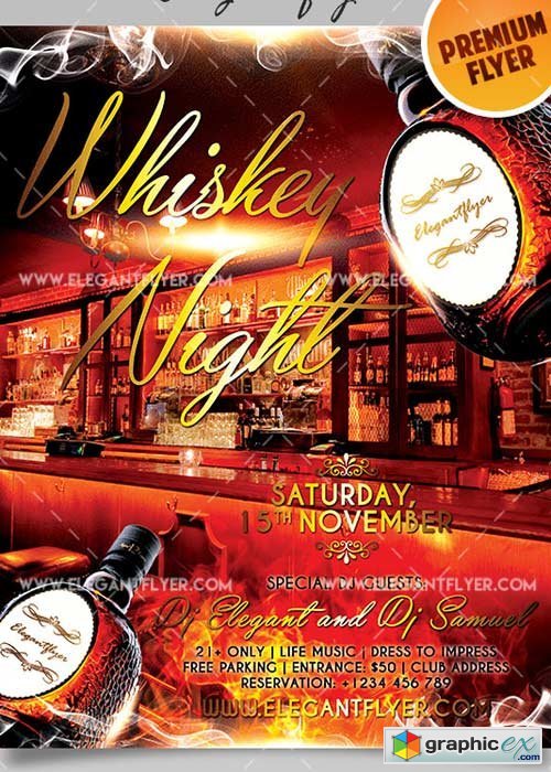 Whiskey Night V8 Flyer PSD Template + Facebook Cover