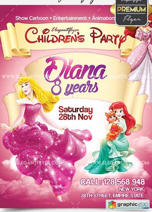 Childrens Party V02 Flyer PSD Template + Facebook Cover