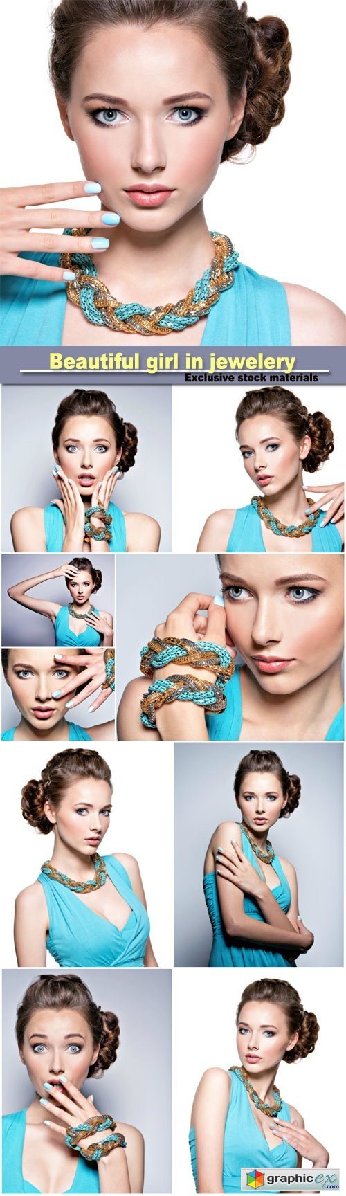 Beautiful girl in blue dress and jewelery