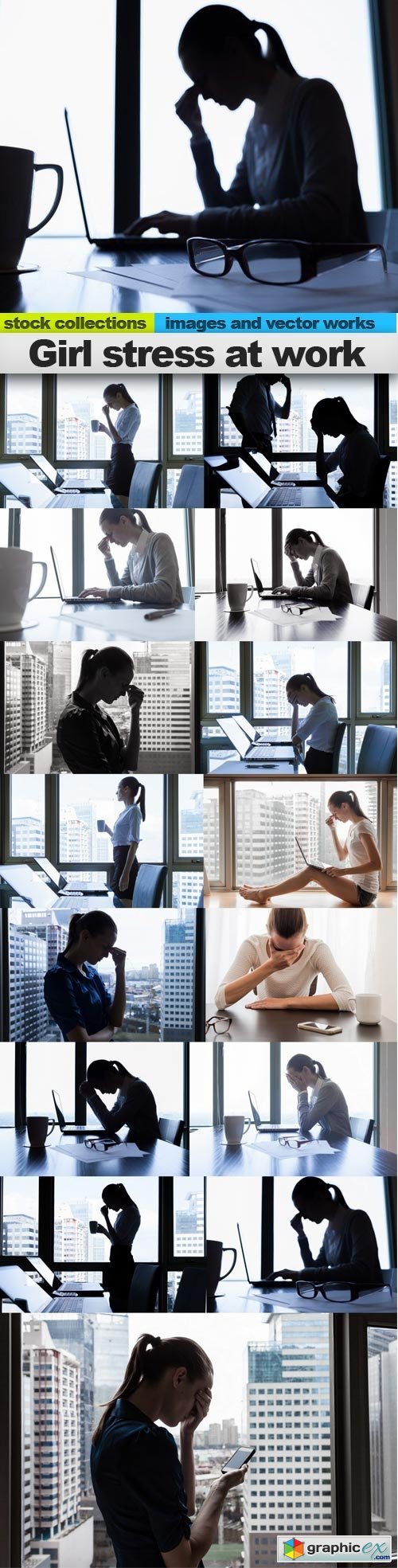 Girl stress at work, 15 x UHQ JPEG