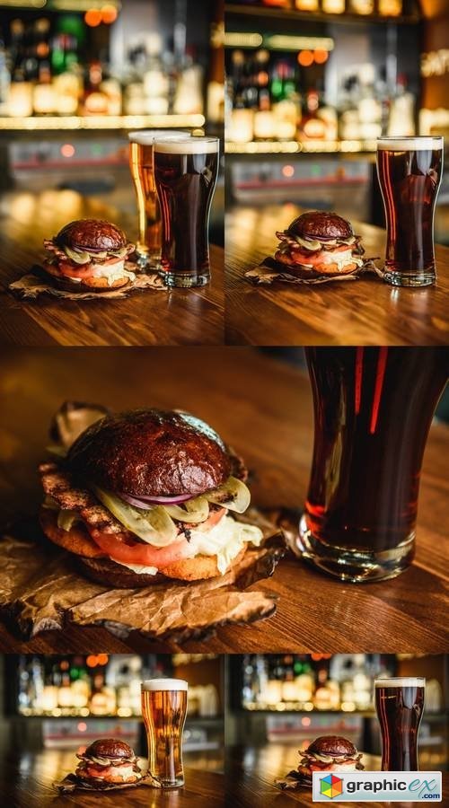Hamburger and Dark Beer