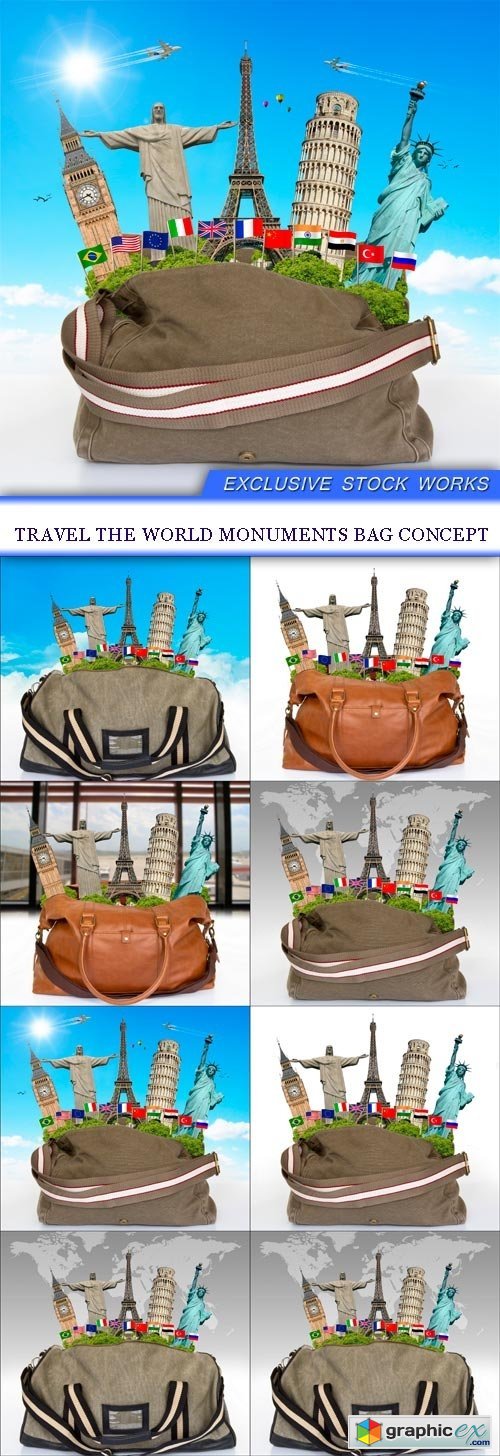 Travel the world monuments bag concept 8x JPEG