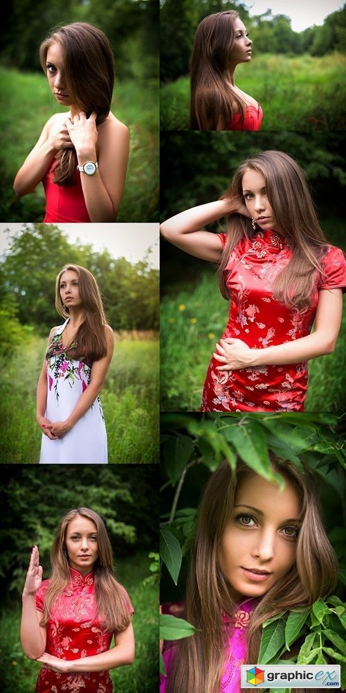 Beautiful young girl on the nature