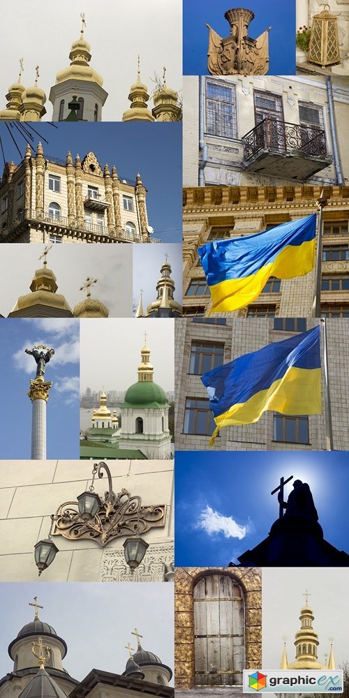 Old house. Ukrainian flag. Architecture and city