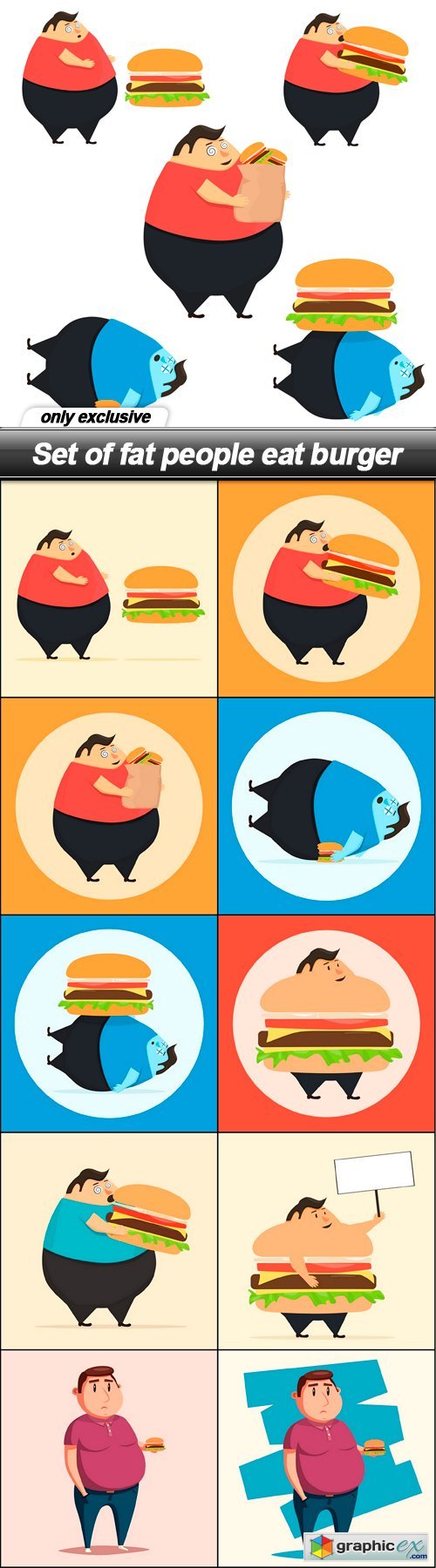 Set of fat people eat burger - 11 EPS