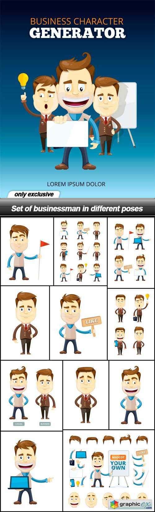 Set of businessman in different poses - 12 EPS