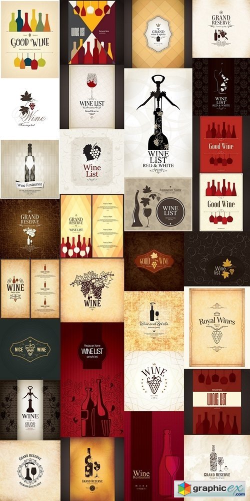Wine list design. Vector brochure template for wine shop, winery, wine