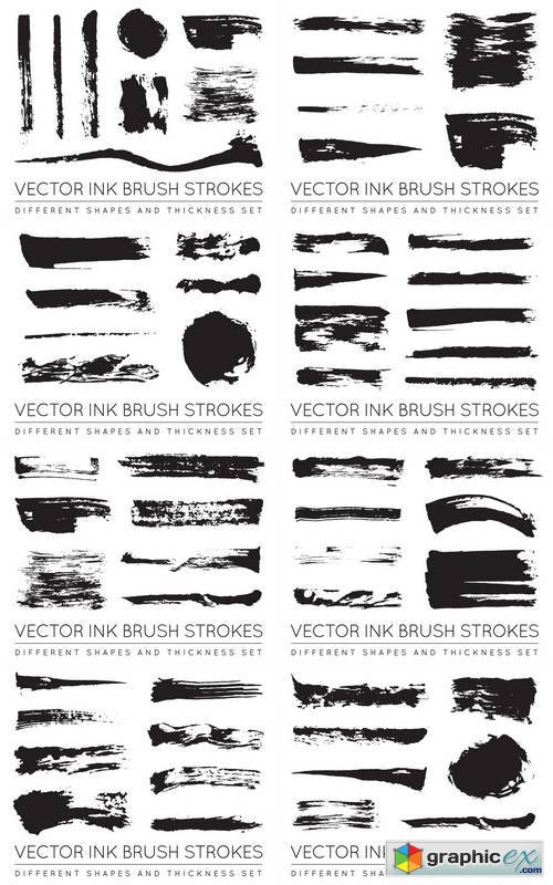 Set of Vector Black Pen Ink Brush Strokes