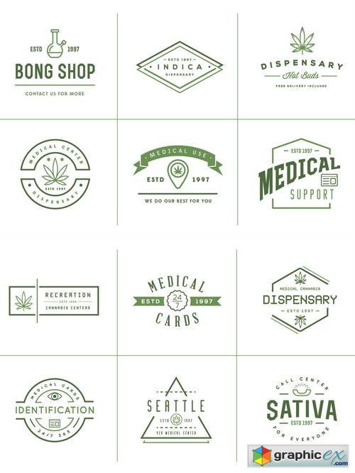 Set of Medical Cannabis Marijuana Sign or Label Template