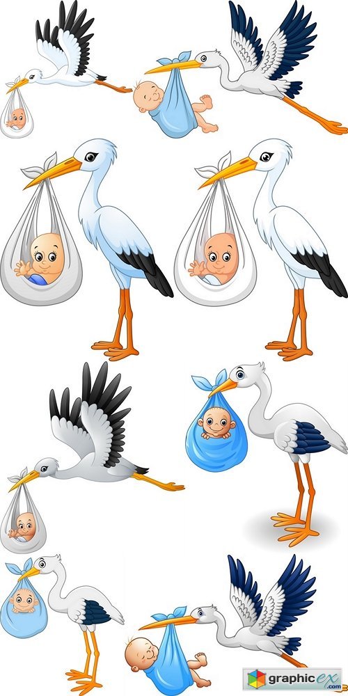Cartoon stork carrying baby » Free Download Vector Stock Image