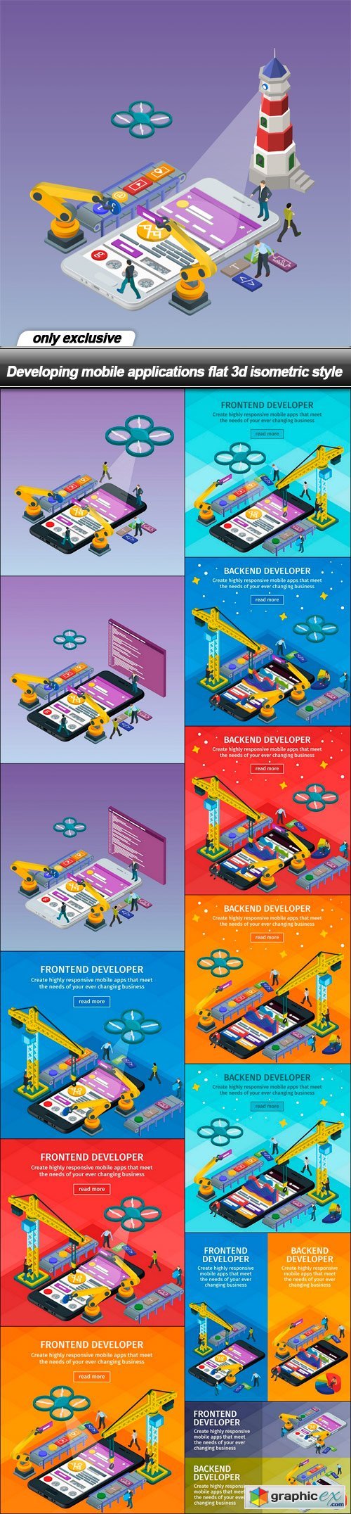 Developing mobile applications flat 3d isometric style - 14 EPS