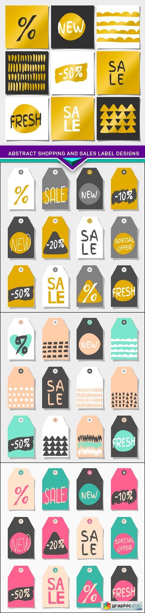Abstract Shopping and Sales Label Designs 4X EPS