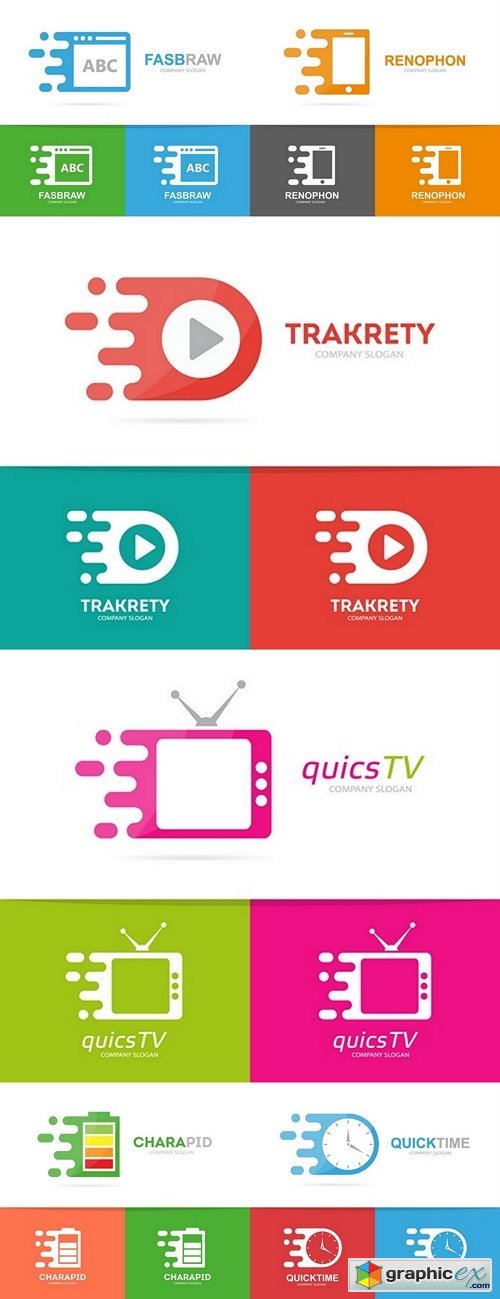 Fast television logo combination. Speed cinema symbol or icon
