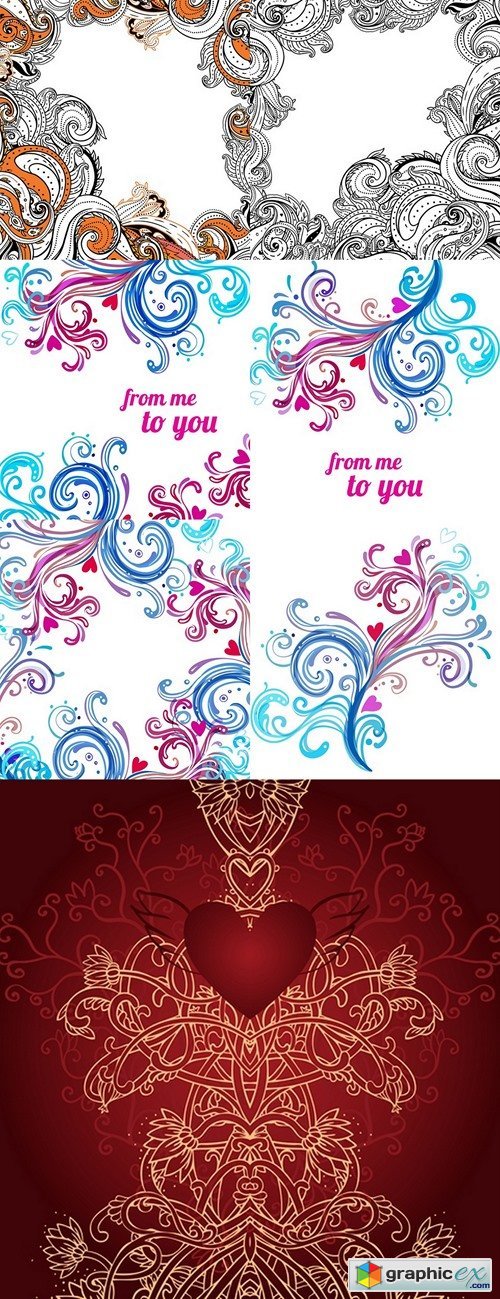 Wedding or Valentine's day card with swirls and hearts