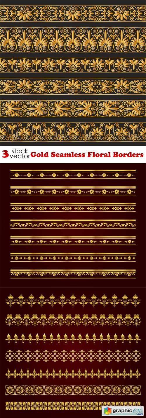 Gold Seamless Floral Borders