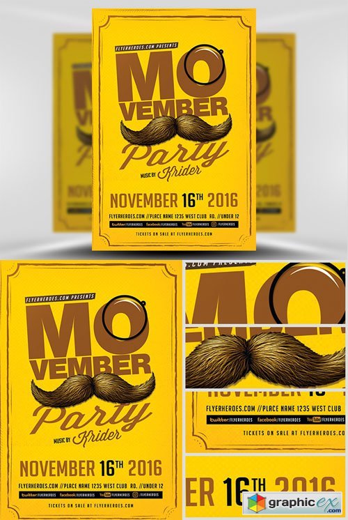 Retro Movember Party Flyer Template