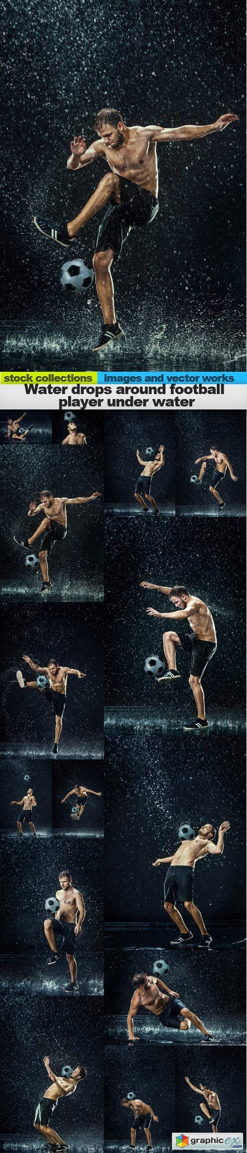 Water drops around football player under water, 15 x UHQ JPEG