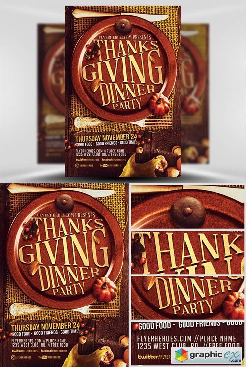 Thanksgiving Dinner Party Flyer Template