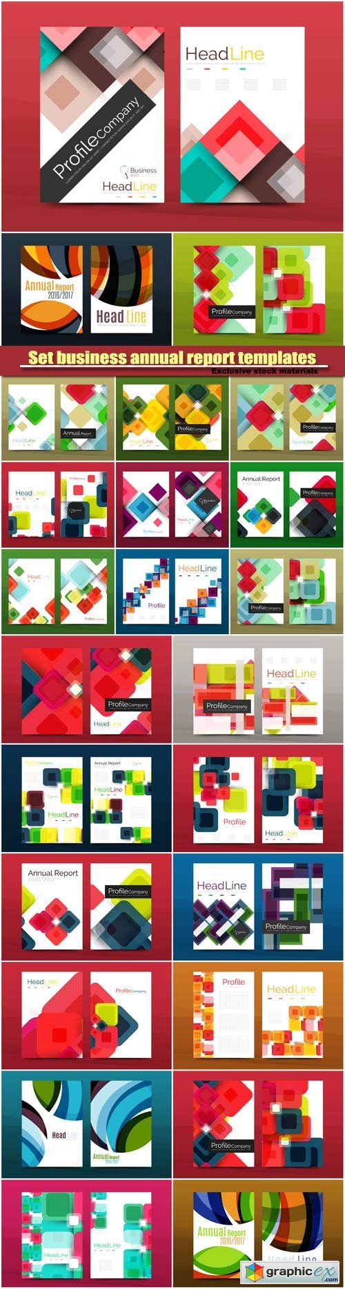 Set business annual report geometric design templates